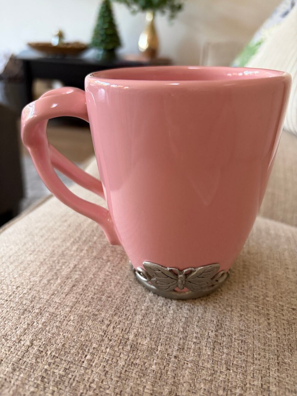 Arthur Court Neiman Marcus Breast Cancer Pink Mug Pewter Butterflies Ribbon 2005